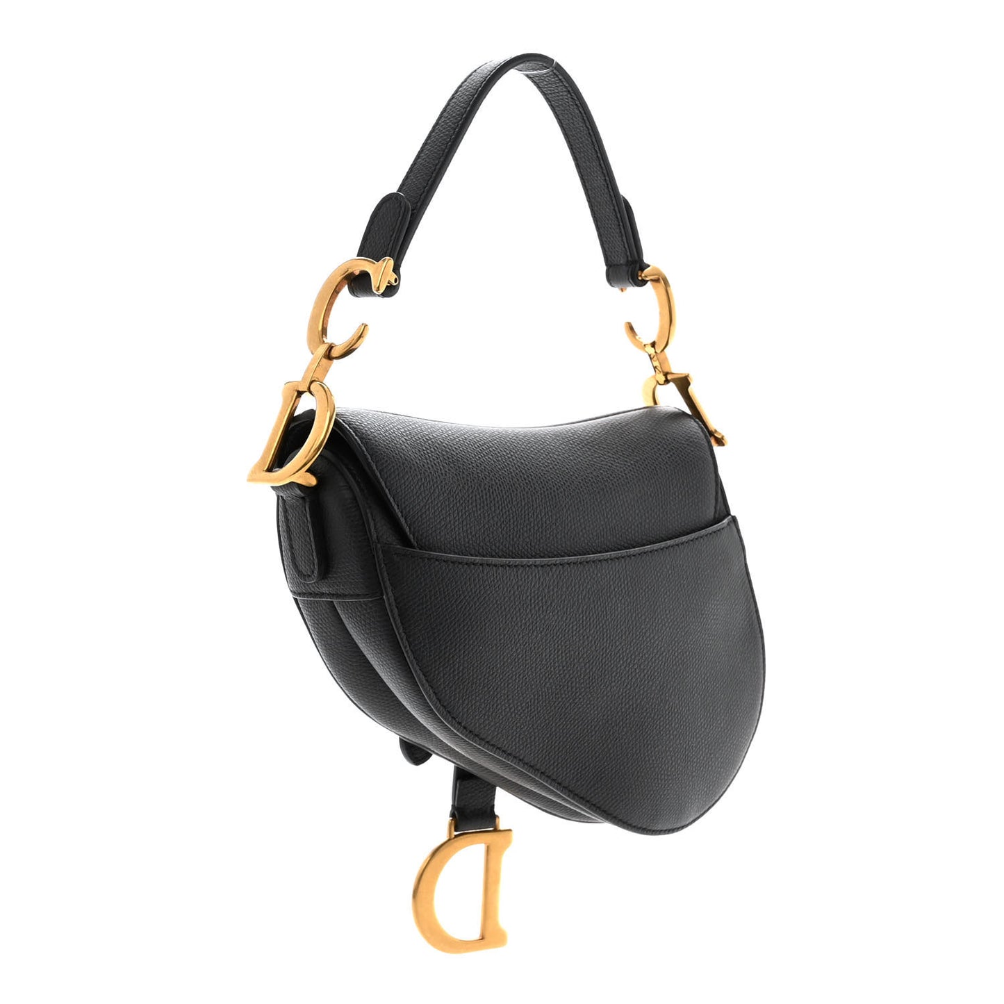 Grained Calfskin Mini Saddle Bag Black