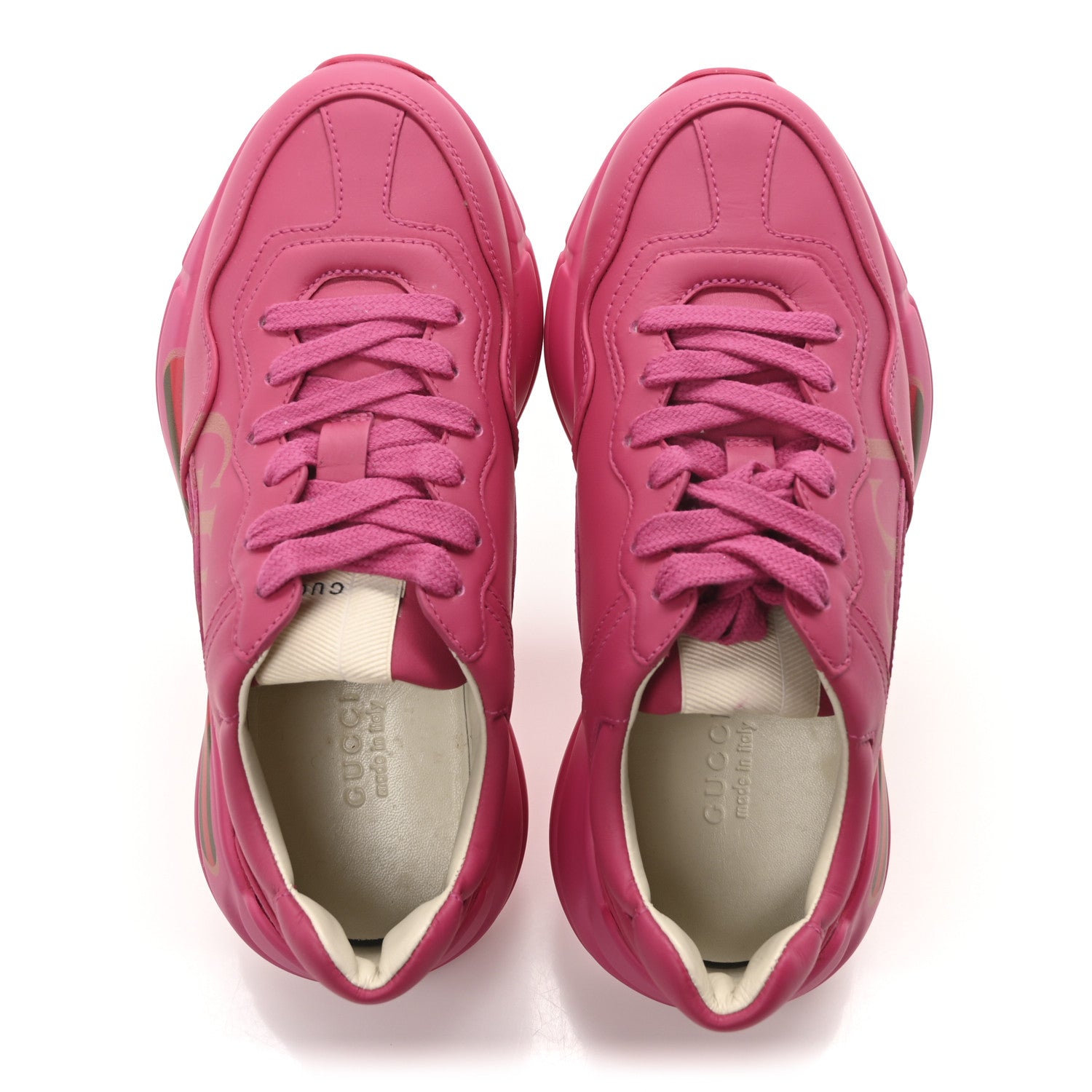Gucci Calfskin Logo Womens Rhyton Sneakers 35.5 Box Pink 2 of 9