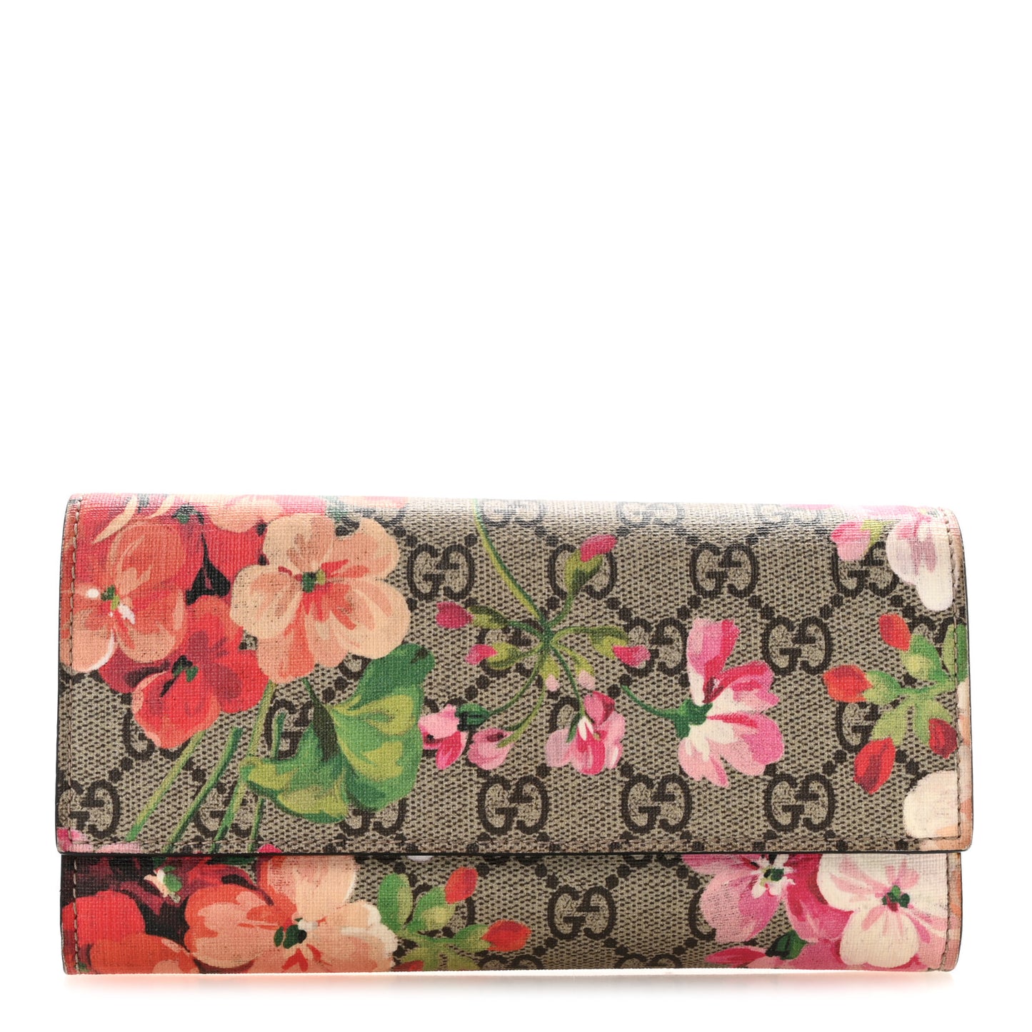 GG Supreme Monogram Blooms Continental Wallet Beige Multicolor Dry Rose