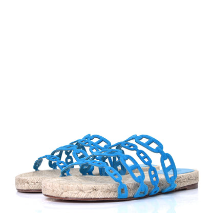 Hermes Suede Goatskin Ancone Espadrille Sandals 37 Bleu Vif 2 of 4