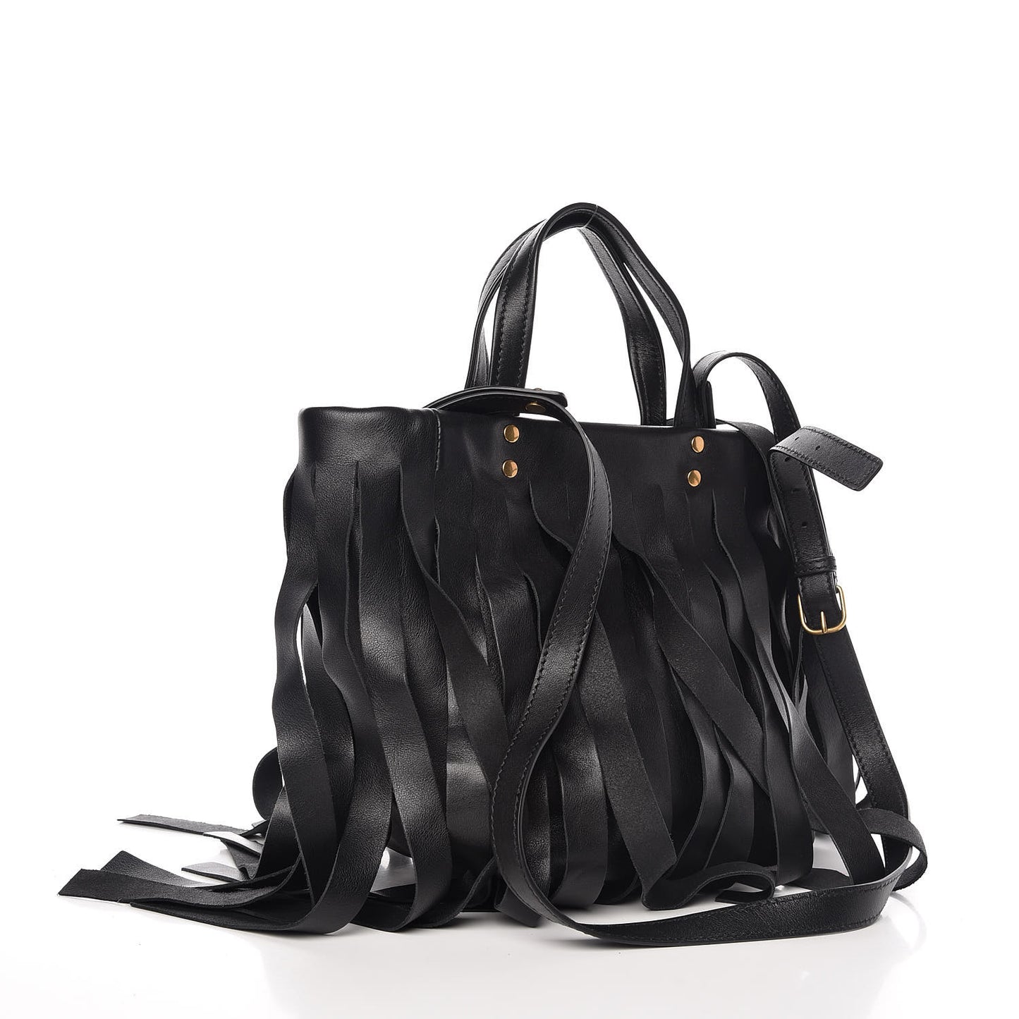 Calfskin XS Fringe Laundry Cabas Black
