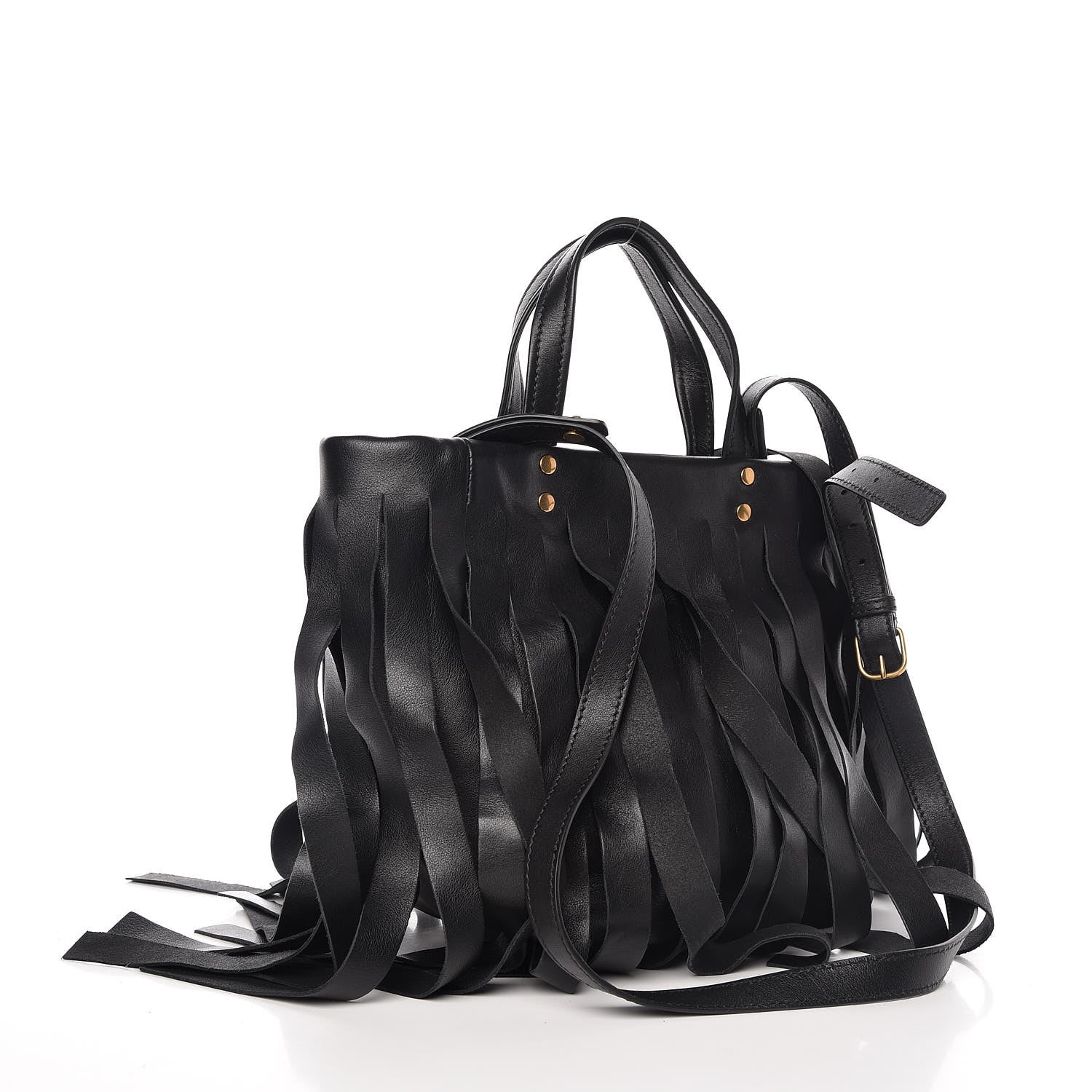 Balenciaga Calfskin XS Fringe Laundry Cabas Black 4 of 7