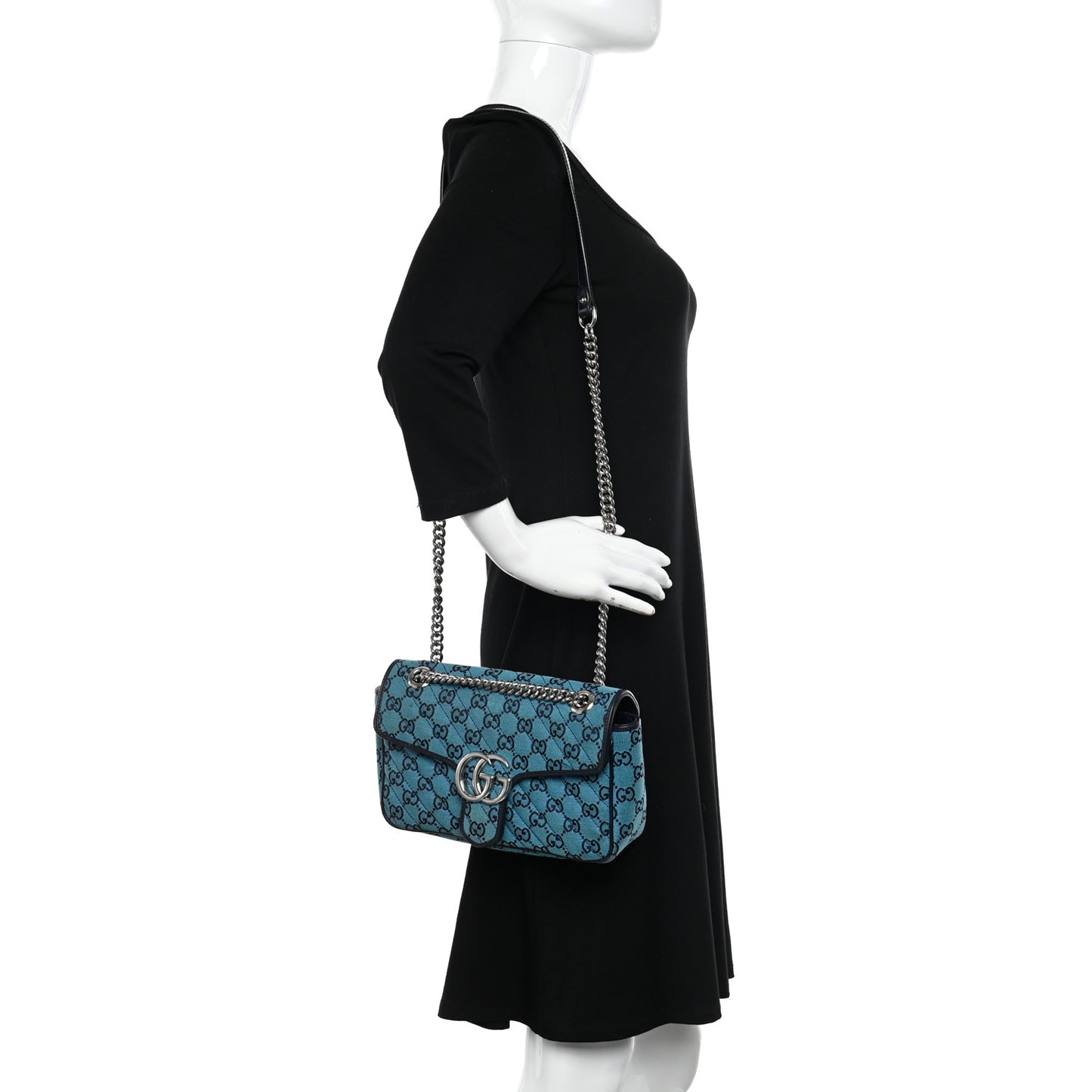 Monogram Multicolor Matelasse Diagonal Small GG Marmont Shoulder Bag Light Blue