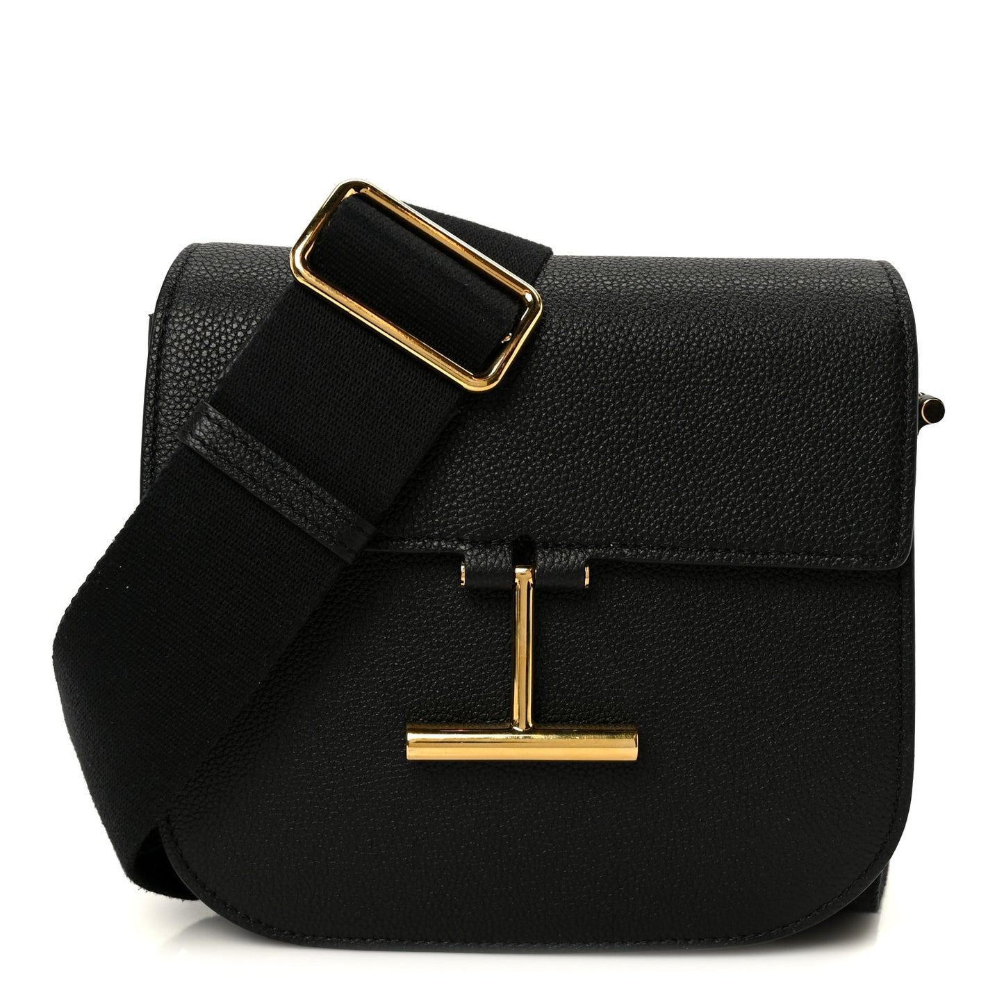Grained Calfskin Mini T Clasp Tara Crossbody Bag Black