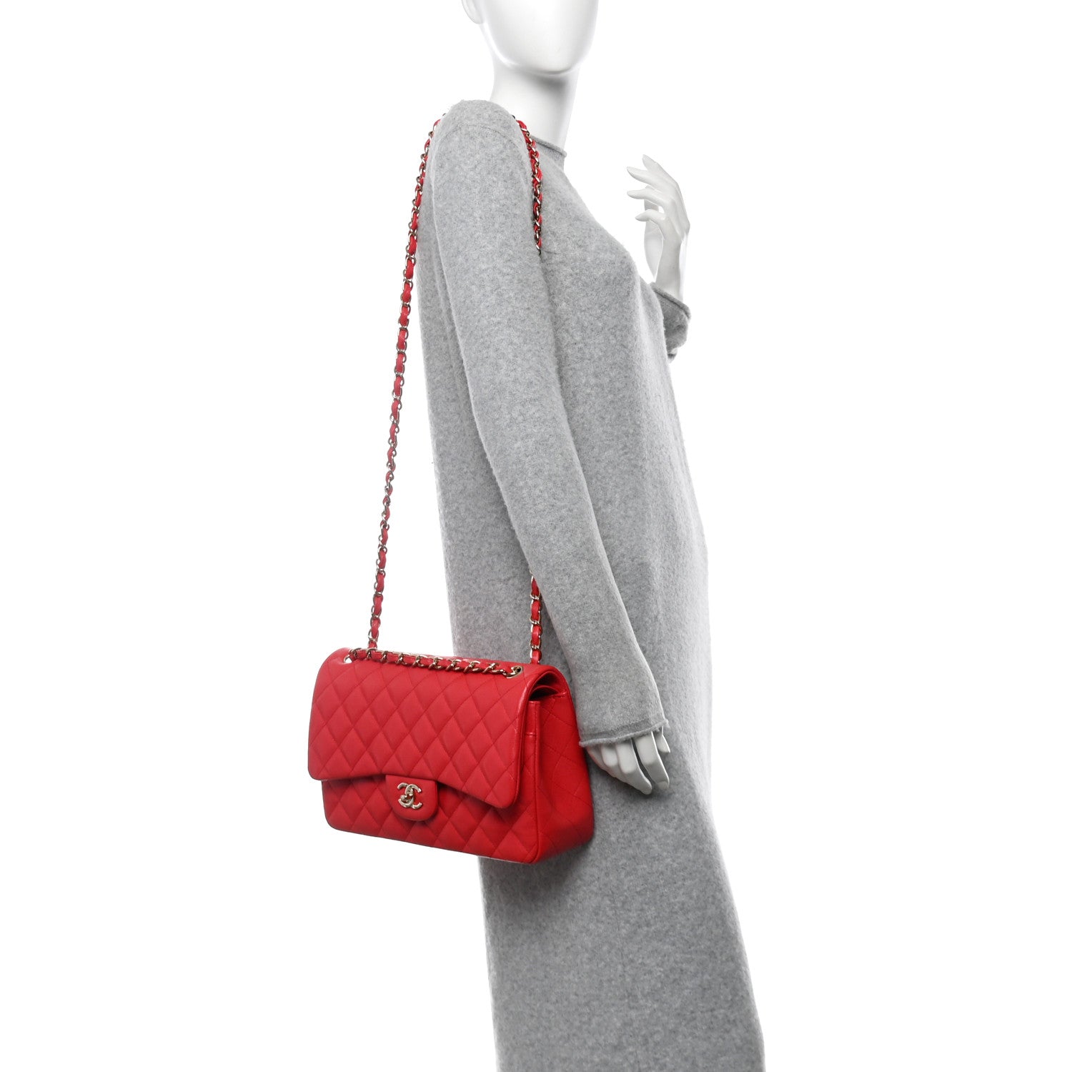 Chanel Caviar Quilted Jumbo Double Flap Red 2 of 11