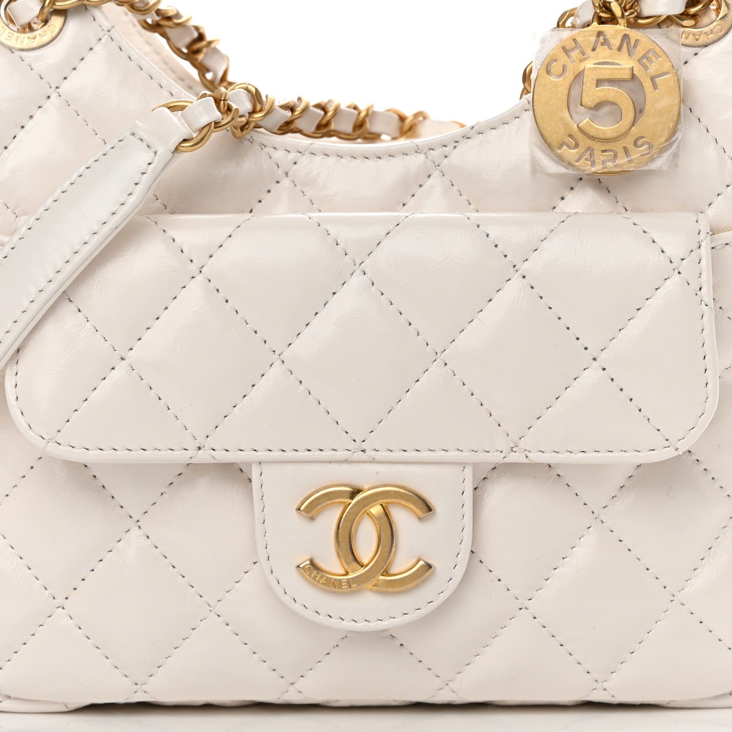 Chanel Shiny Crumpled Calfskin Quilted Small Wavy CC Hobo White 8 of 12