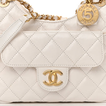 Chanel Shiny Crumpled Calfskin Quilted Small Wavy CC Hobo White 8 of 12