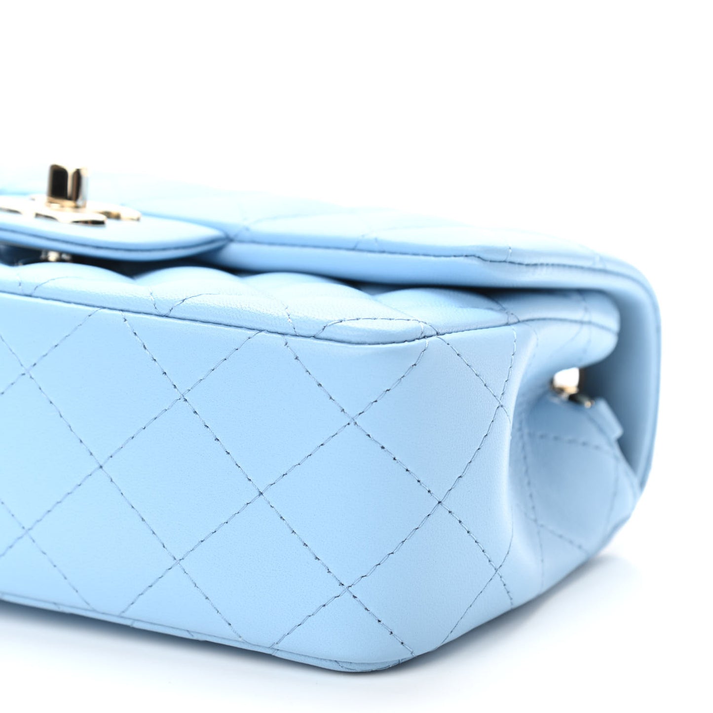 Lambskin Quilted Mini Rectangular Flap Light Blue