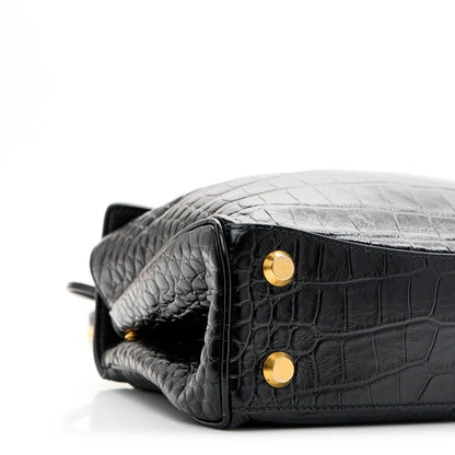 Balenciaga Shiny Calfskin Crocodile Embossed Mini Rodeo Top Handle Handbag Black 12 of 17