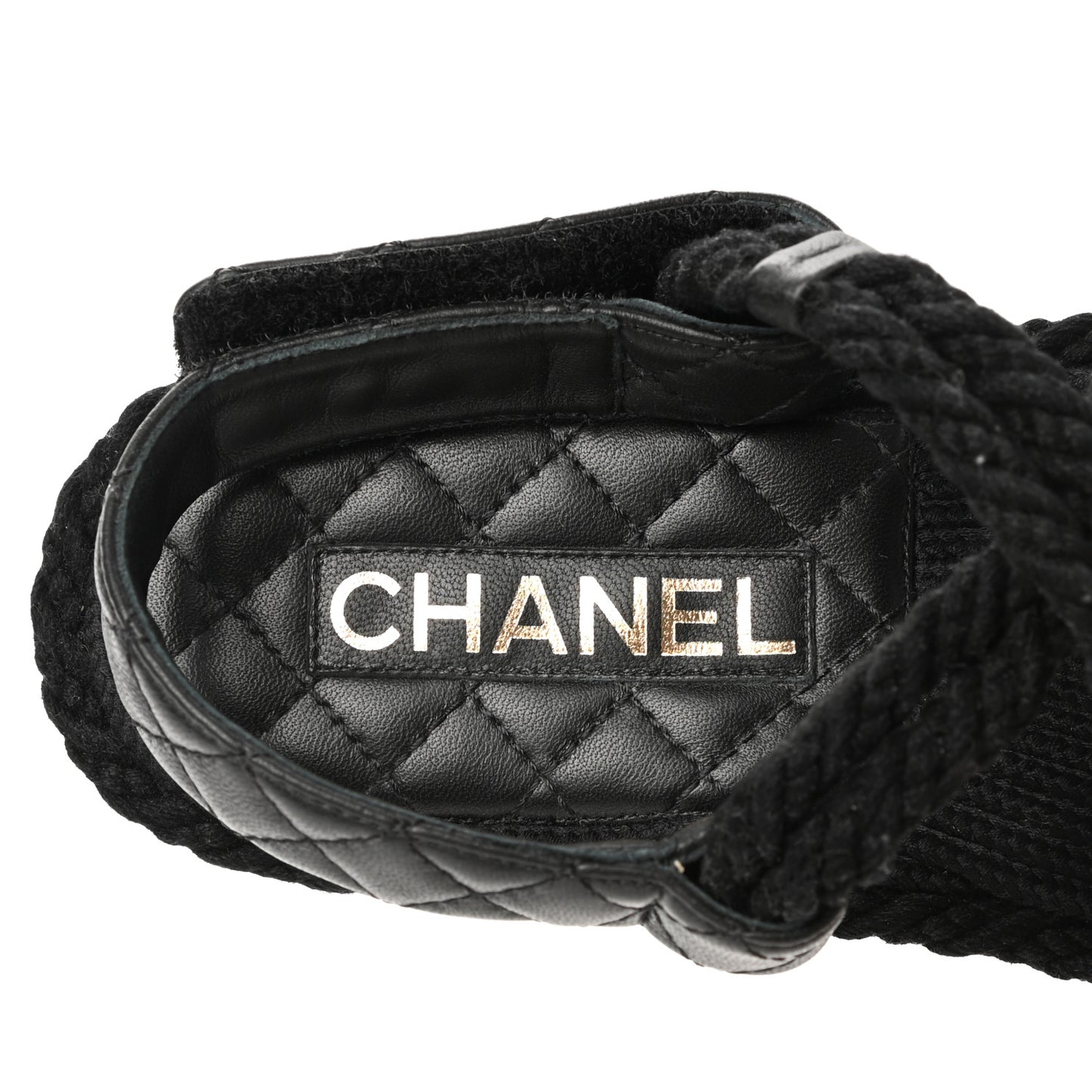 Cord Lambskin Quilted Logo Sandals 38 Black