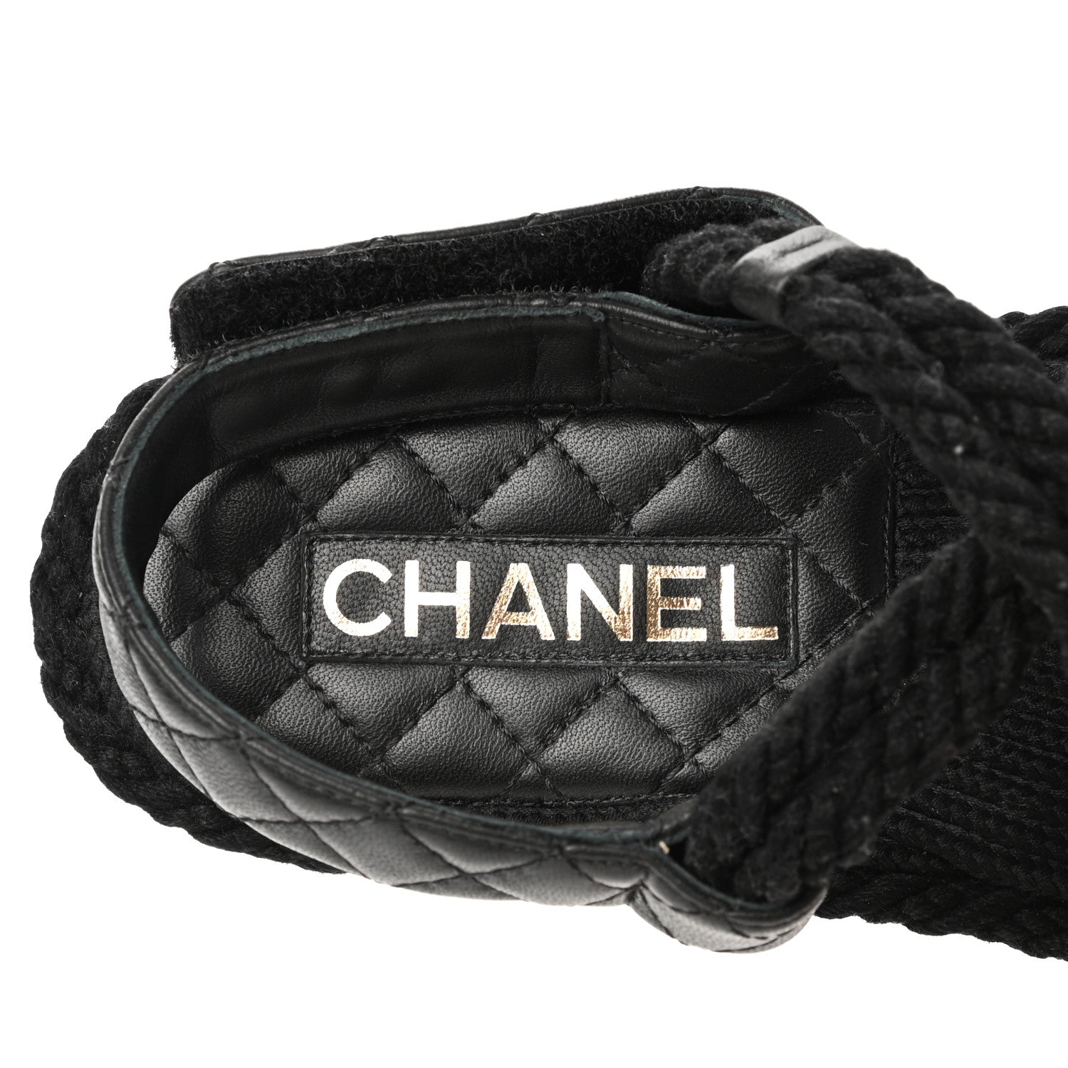Chanel Cord Lambskin Quilted Logo Sandals 38 Black 7 of 9