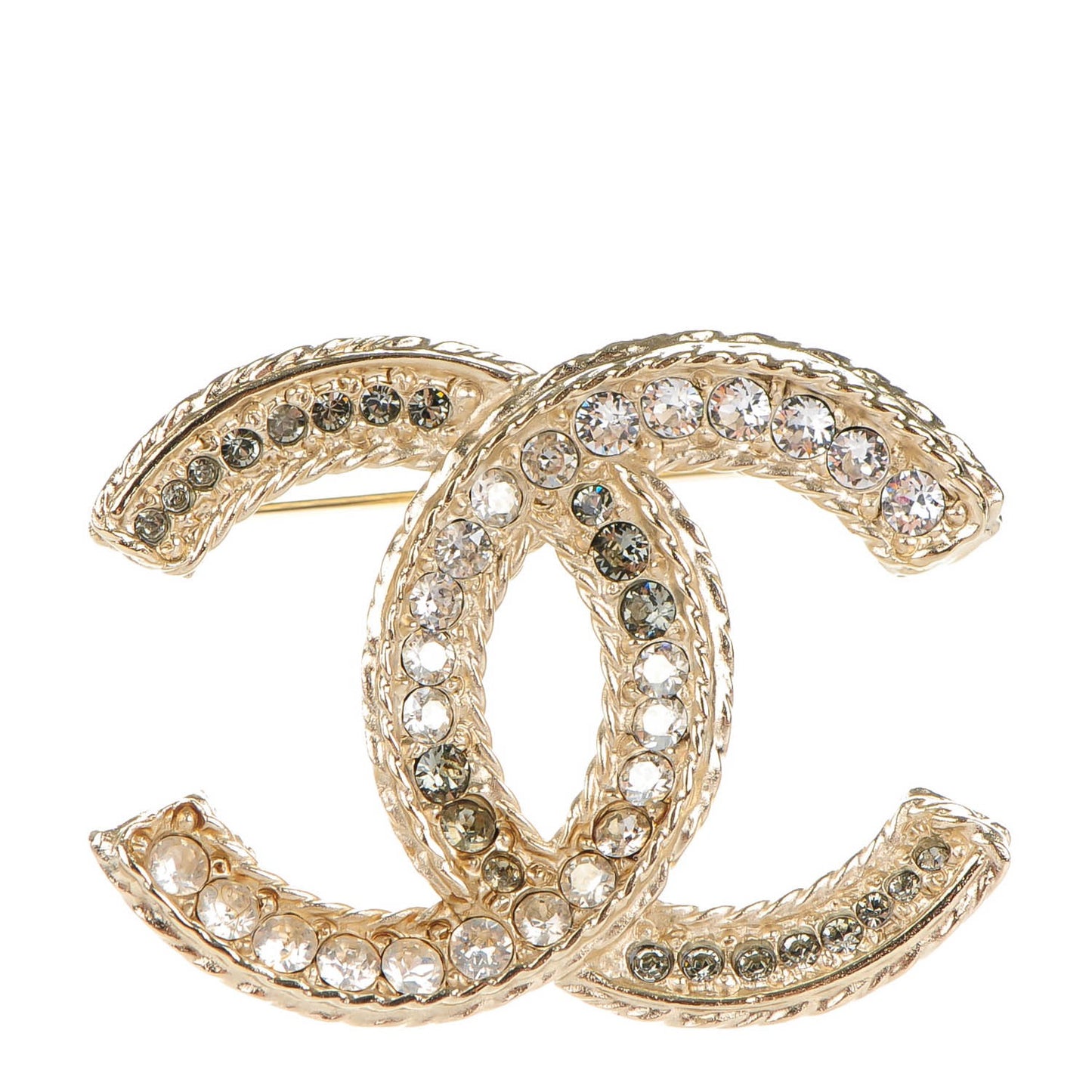 Crystal CC Brooch Pin Light Gold