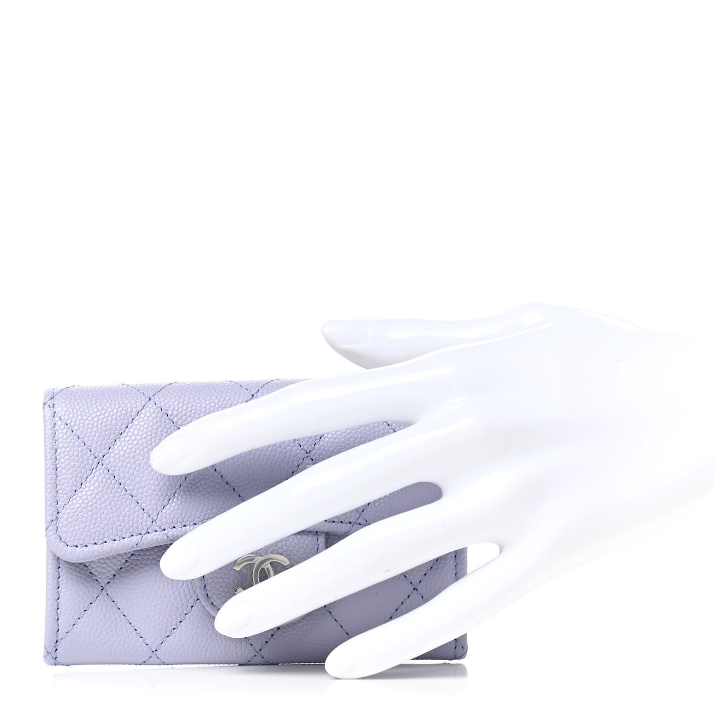 Caviar Quilted Flap Card Holder Wallet Light Purple