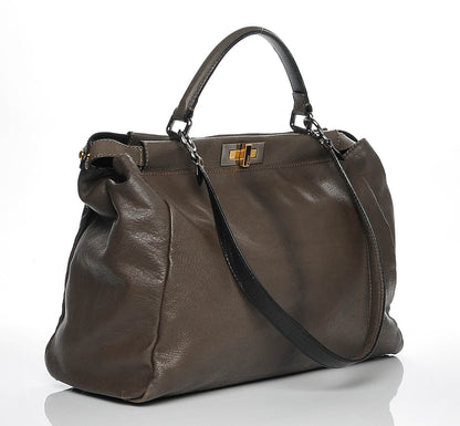 Fendi Goatskin Zucca Large Peekaboo Iconic Satchel Taupe Tobacco Moro 3 of 12