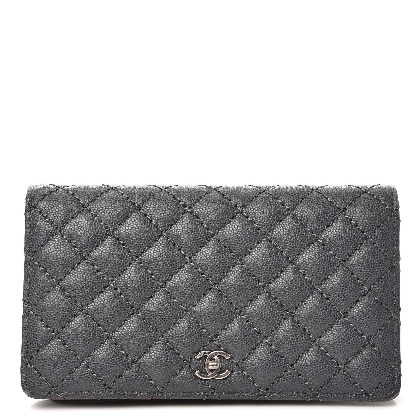 Caviar Quilted Stitched Yen Wallet Grey
