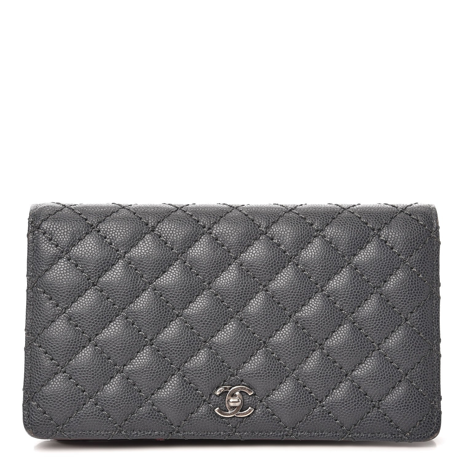 Chanel Caviar Quilted Stitched Yen Wallet Grey 1 of 10