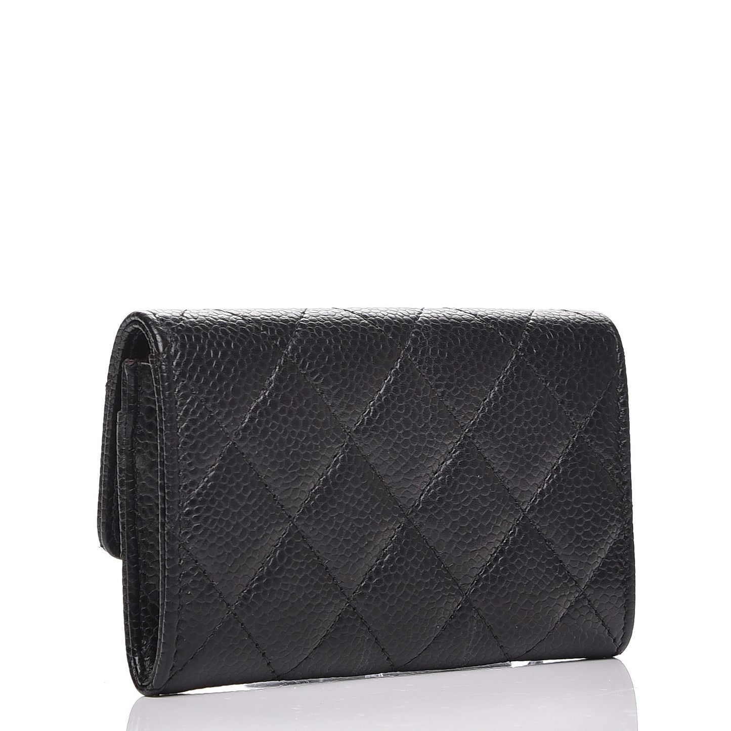 Caviar Quilted Flap Card Holder Black