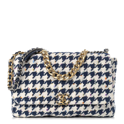 Chanel Tweed Quilted Maxi Chanel 19 Flap Ecru Navy Blue Multicolor 1 of 9
