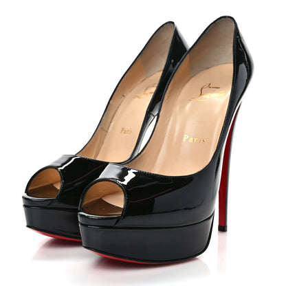 Christian Louboutin Patent Lady Peep 150 Pumps 38 Black 3 of 9