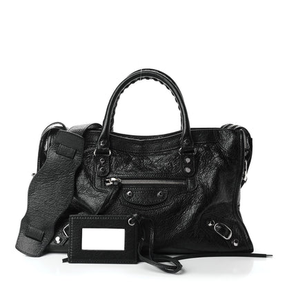 Balenciaga Agneau Classic Silver Hardware S City Logo Strap Black White 1 of 8