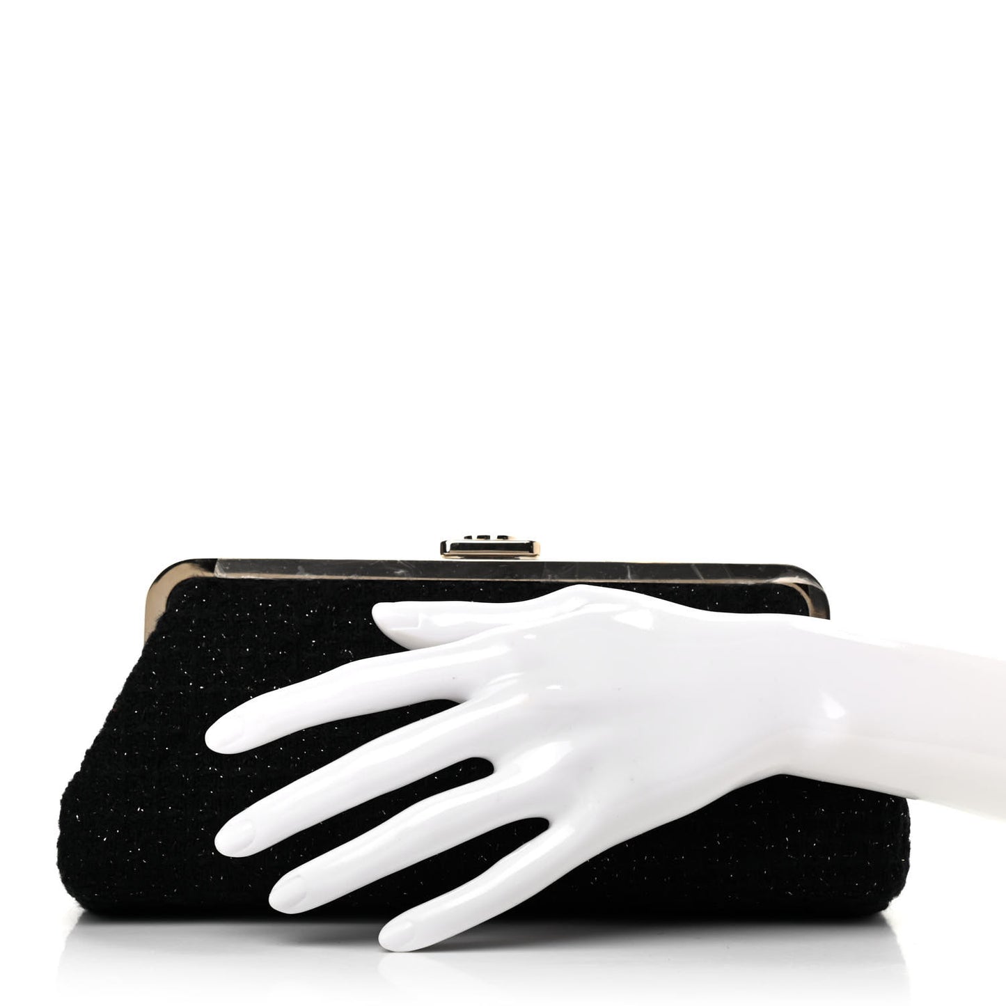 Tweed Quilted Kiss Lock Clutch Black