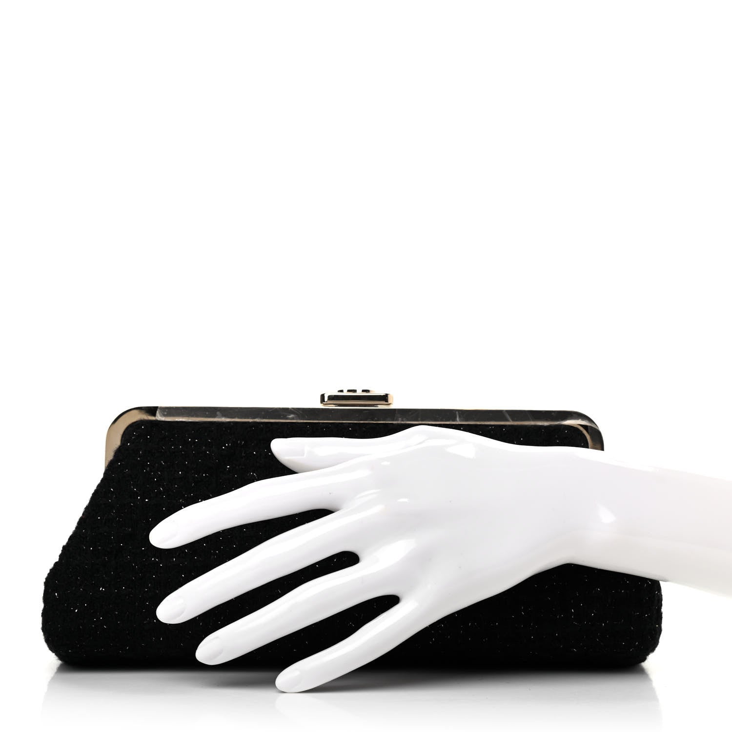 Chanel Tweed Quilted Kiss Lock Clutch Black 2 of 8