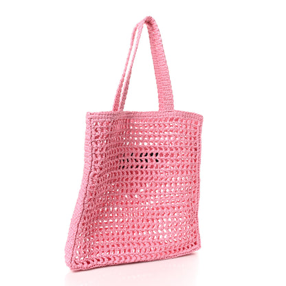 Prada Yarn Raffia Effect Crochet Logo Embroidered Tote Bag Petalo 3 of 9