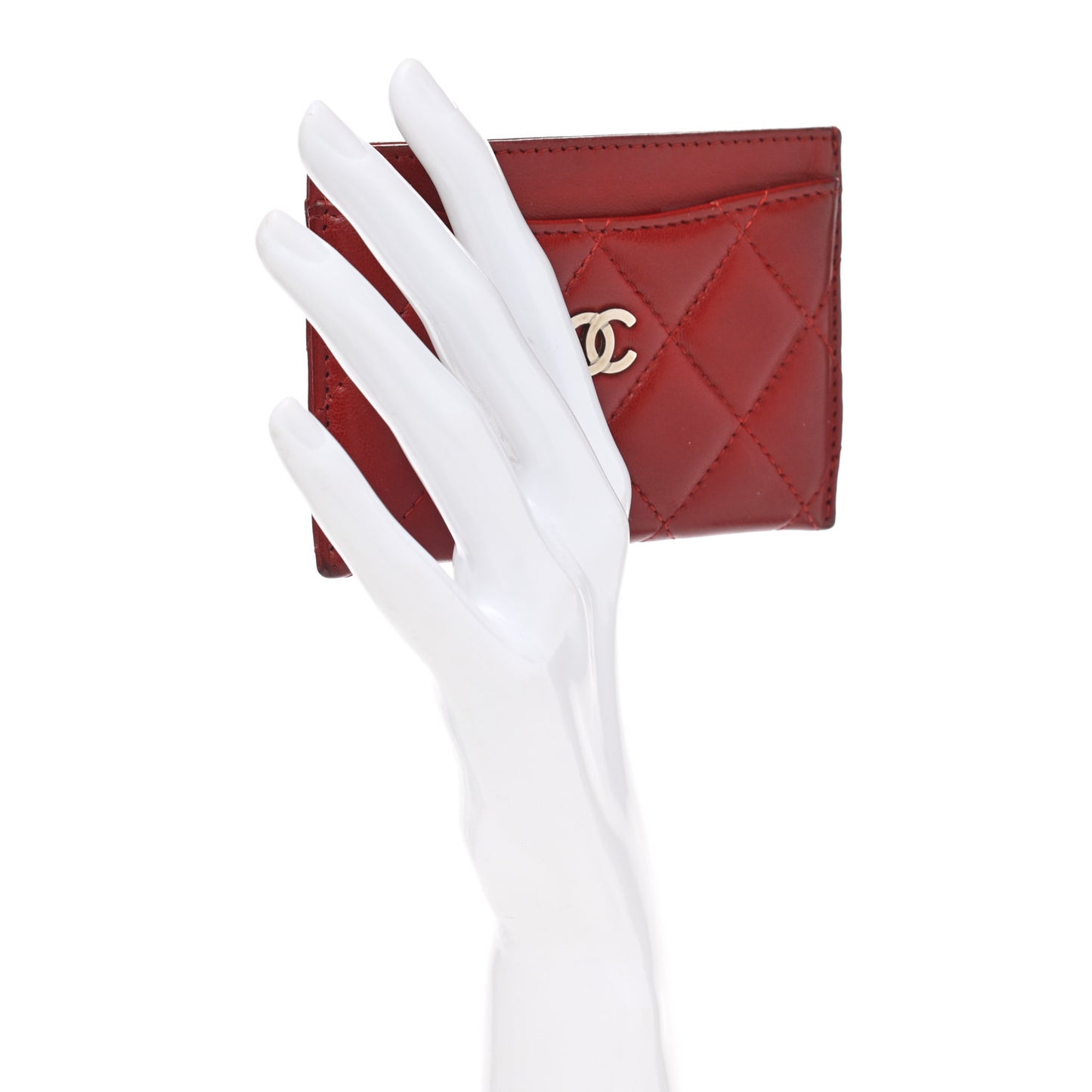 Lambskin Quilted Card Holder Red