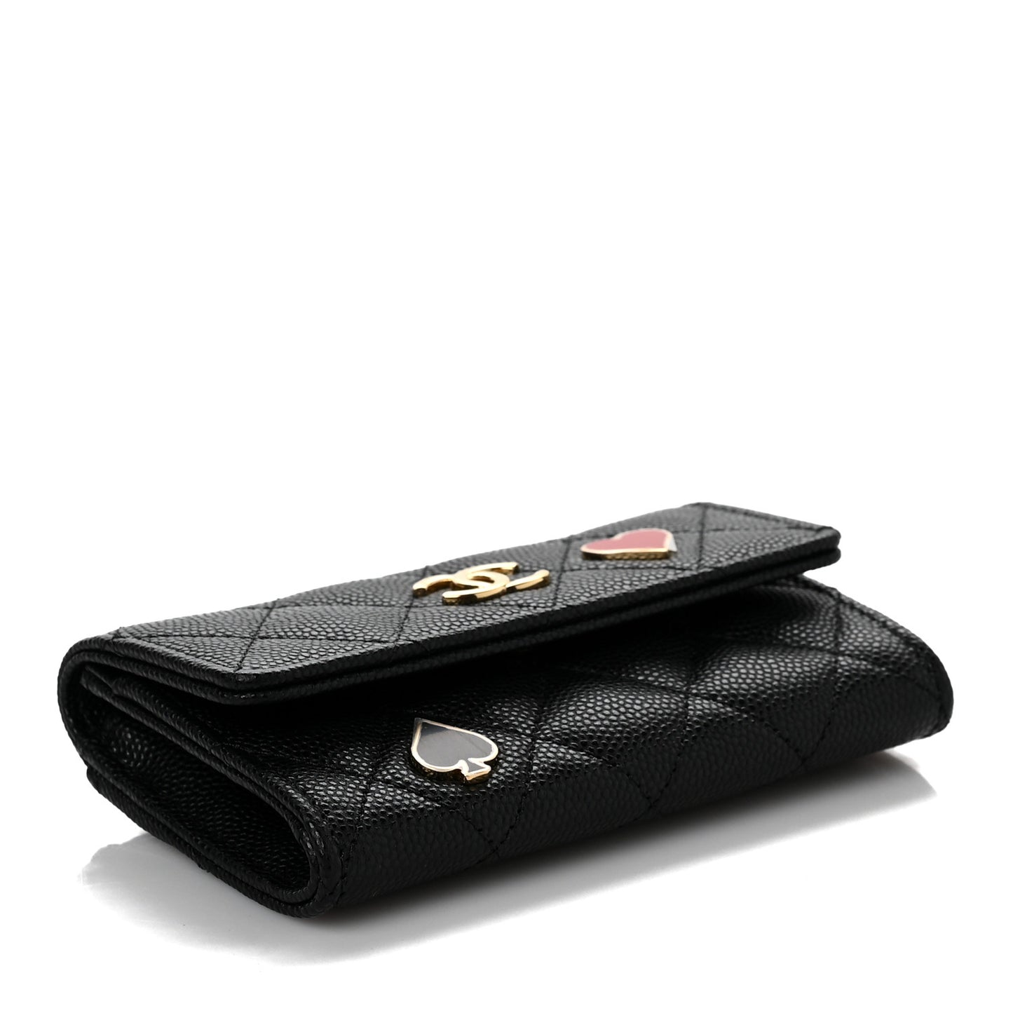 Caviar Quilted Enamel Coco Casino Flap Card Holder Wallet Black