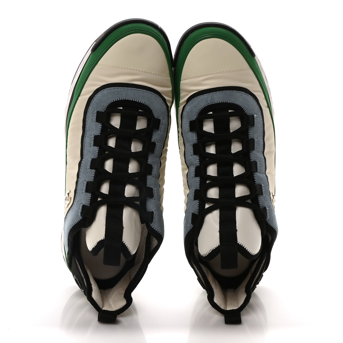 Suede Calfskin Mixed Fibers CC Sneakers 44 Ivory Green Light Blue