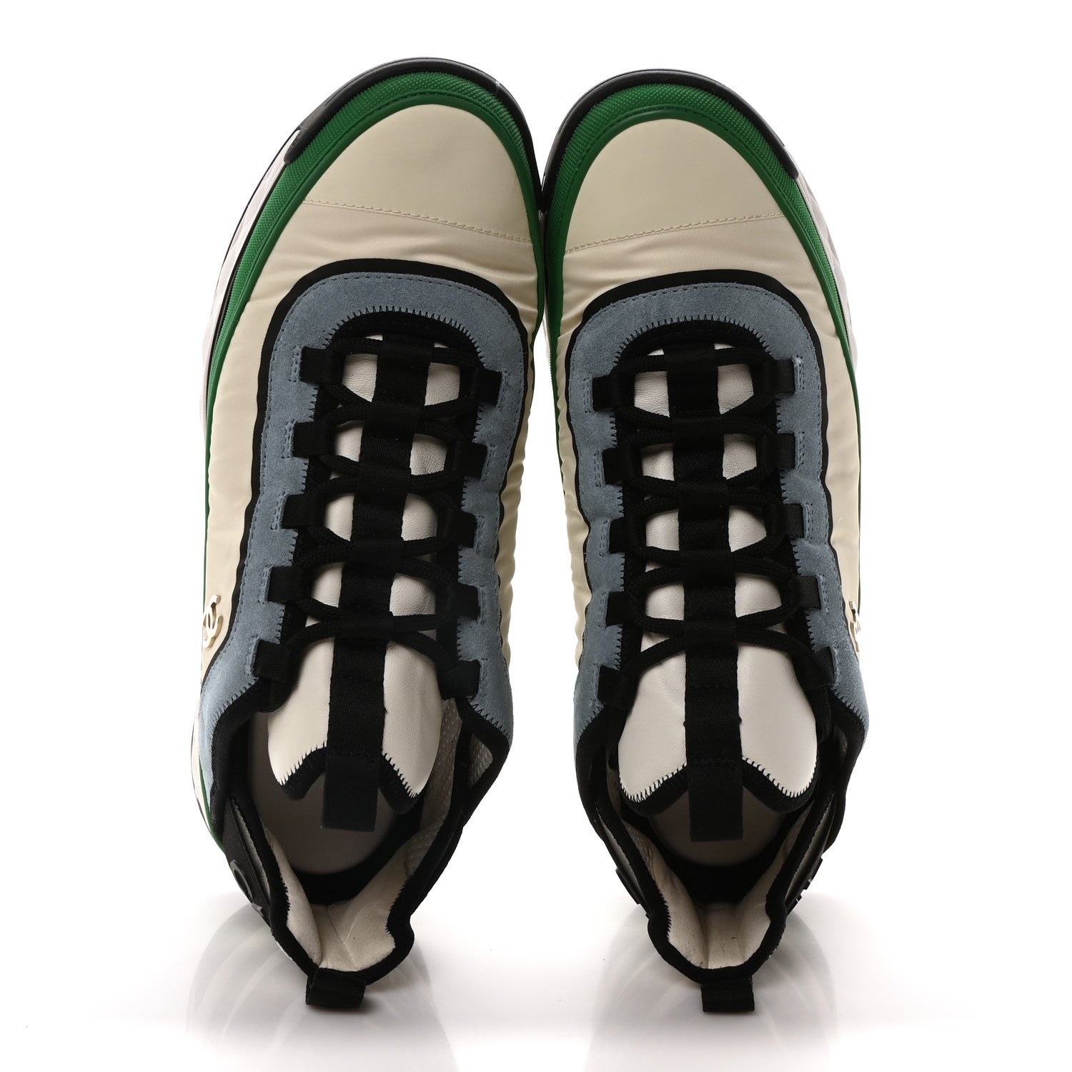 Chanel Suede Calfskin Mixed Fibers CC Sneakers 44 Ivory Green Light Blue 2 of 9