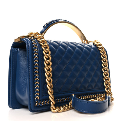 Chanel Lambskin Quilted Medium Top Handle Boy Flap Blue 4 of 11