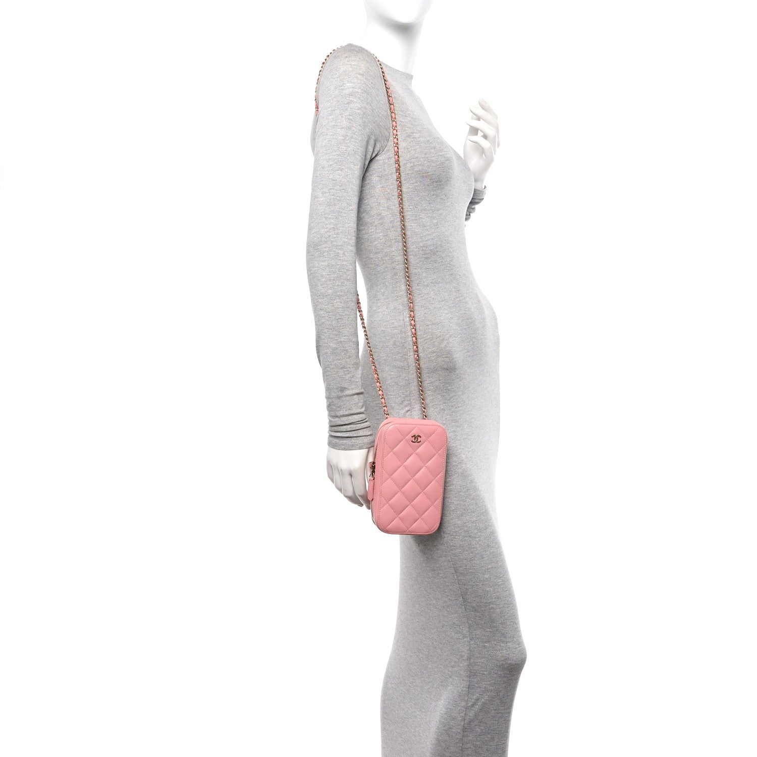 Chanel Lambskin Quilted Phone Holder Wallet On Chain WOC Light Pink 2 of 14