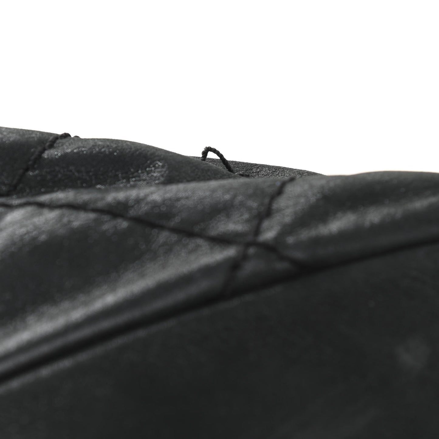Iridescent Calfskin Stitched CC Shopping Tote Black
