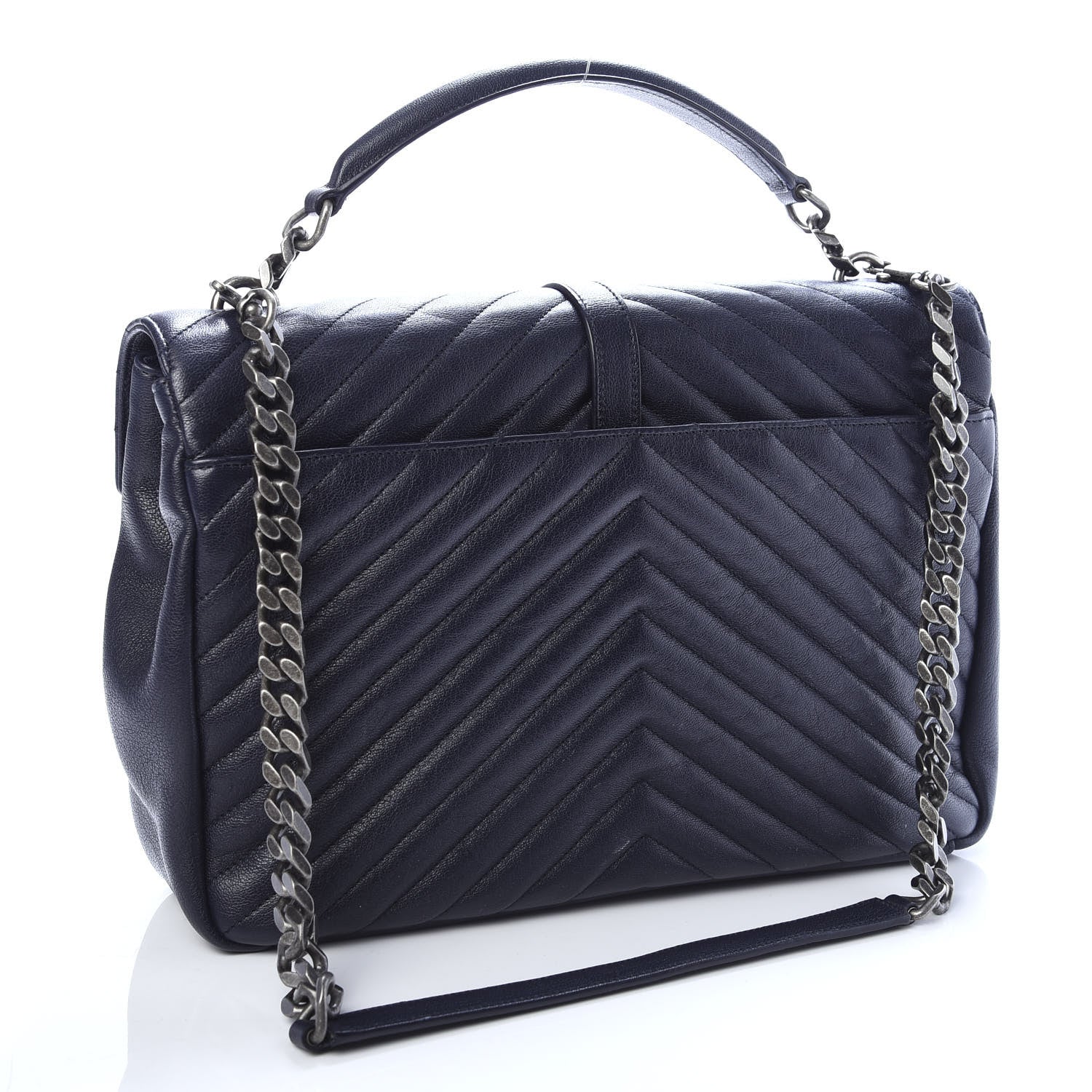 Saint Laurent Sheepskin Matelasse Chevron Monogram Large College Satchel Navy Blue 3 of 9