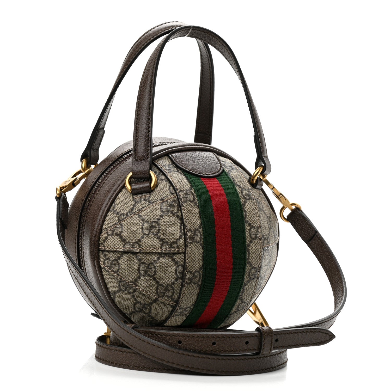 Gucci GG Supreme Monogram Textured Dollar Calfskin Web Mini Ophidia Basketball Shaped Shoulder Bag Beige Ebony New Acero 3 of 10