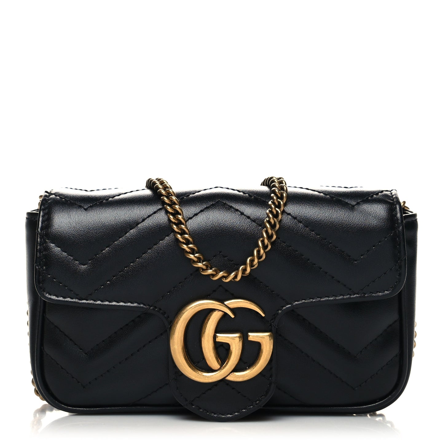 Calfskin Matelasse Super Mini GG Marmont Shoulder Bag Black