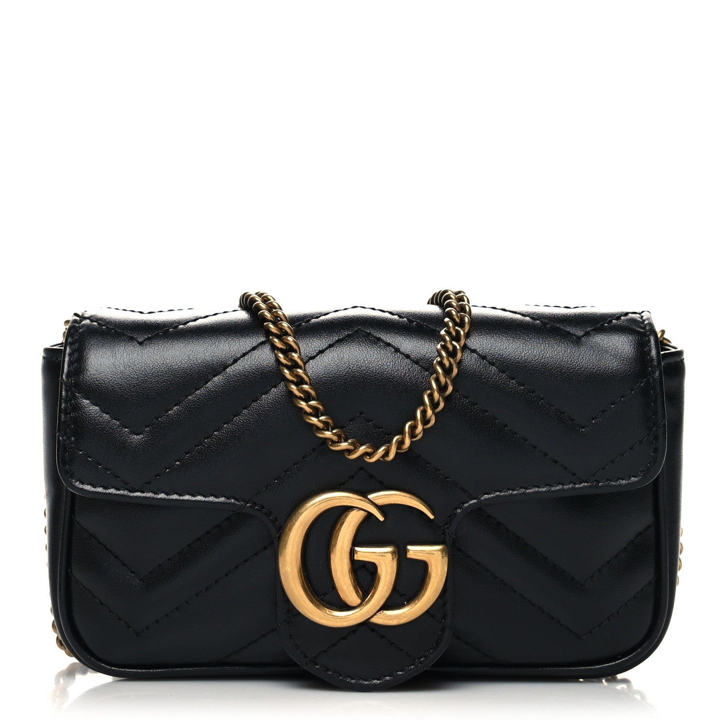 Gucci Calfskin Matelasse Super Mini GG Marmont Shoulder Bag Black 1 of 11