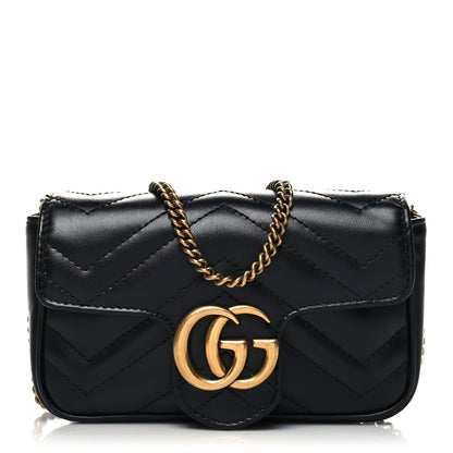 Gucci Calfskin Matelasse Super Mini GG Marmont Shoulder Bag Black 1 of 11
