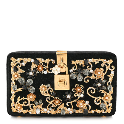 Dolce & Gabbana Velvet Crystal Floral Dolce Box Clutch Black 1 of 9