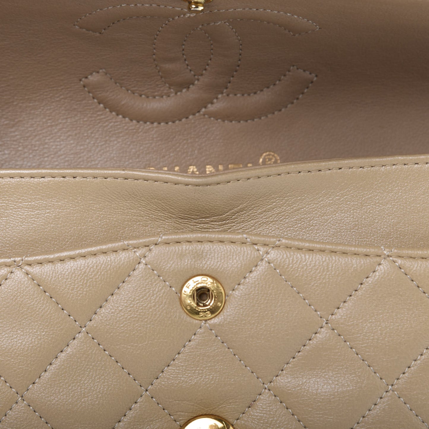 Lambskin Quilted Small Double Flap Beige