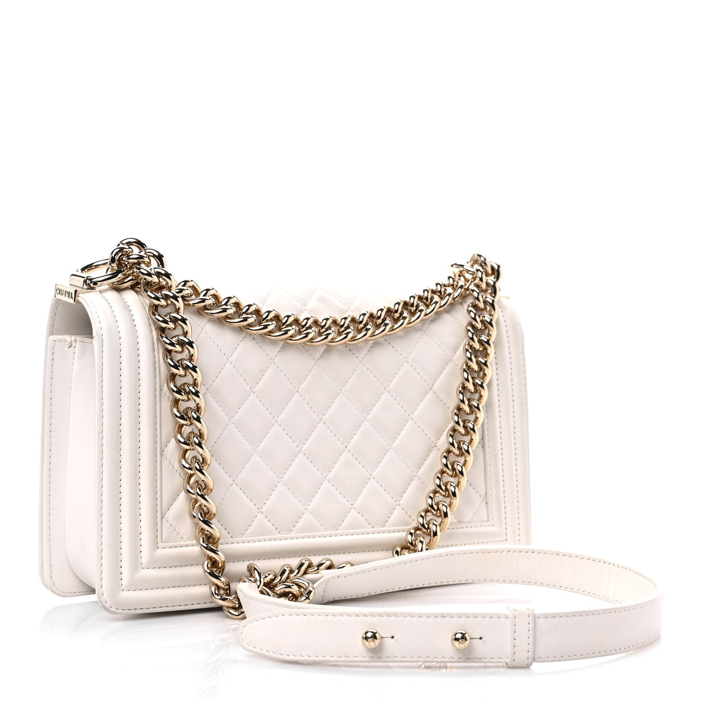 Lambskin Quilted Medium Boy Flap White