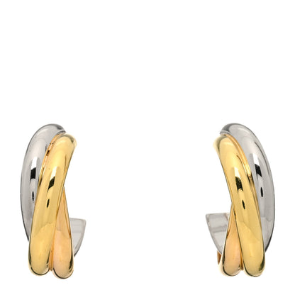 Cartier 18K Pink Yellow White Gold 13mm Trinity Hoop Earrings 1 of 5