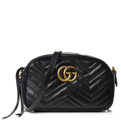 Gucci Calfskin Matelasse Small GG Marmont Chain Shoulder Bag Black 1 of 11