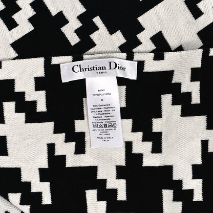 Christian Dior Cashmere Wool Houndstooth Fringe Scarf White Black 3 of 3