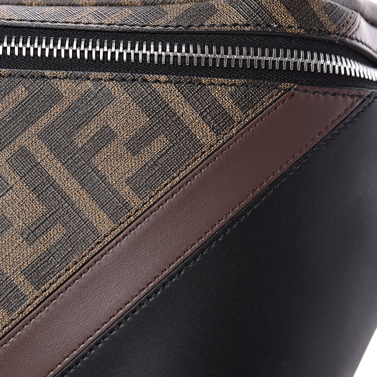 Fendi Glazed Fabric Vitello Liberty FF 1974 Diagonal Belt Bag Tobacco Moresco Black 10 of 11