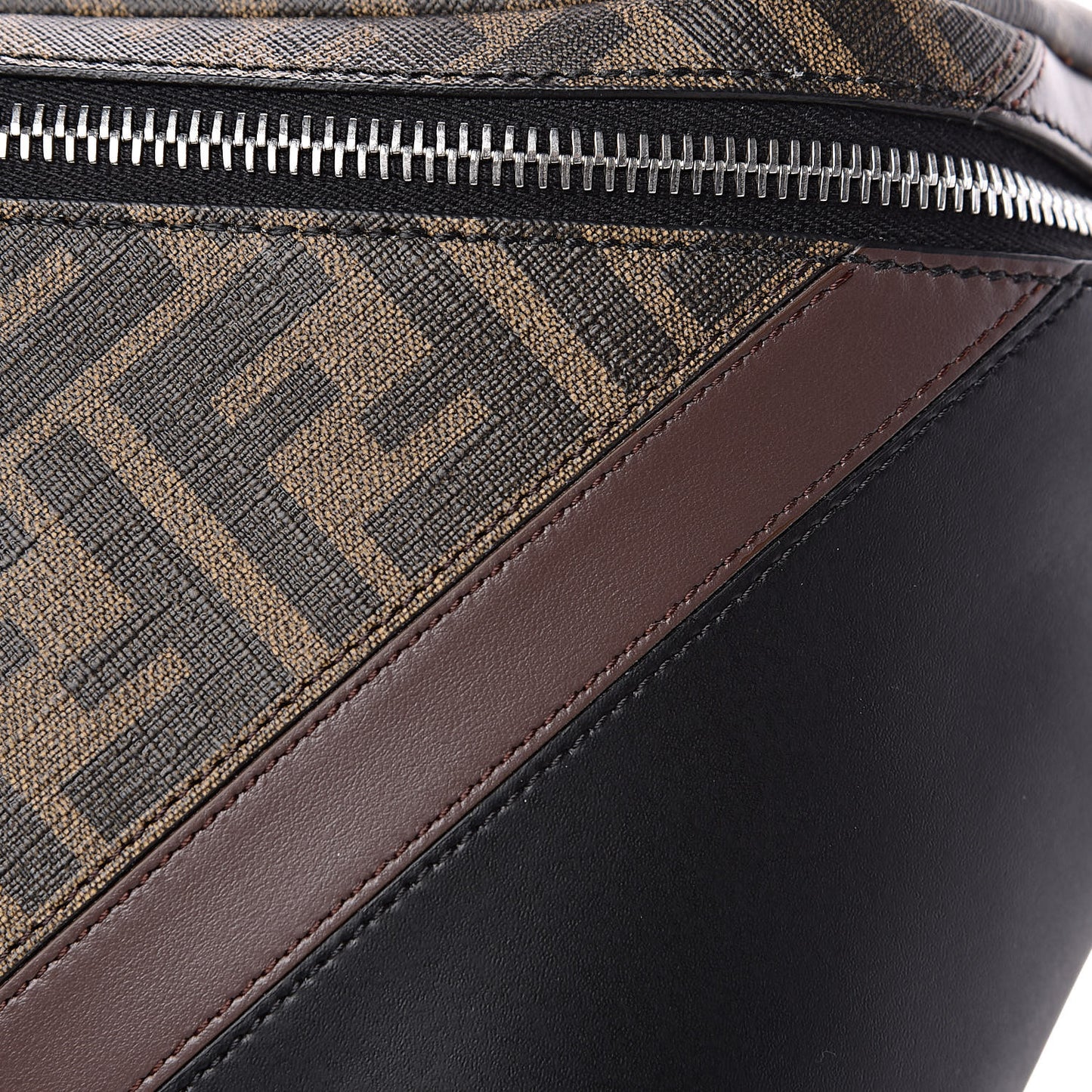 Glazed Fabric Vitello Liberty FF 1974 Diagonal Belt Bag Tobacco Moresco Black