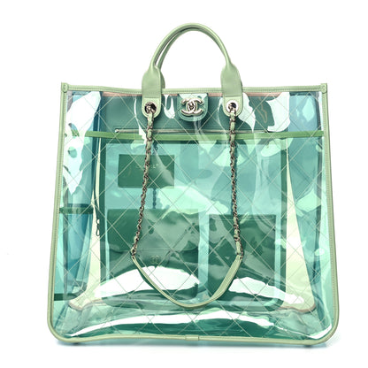 Chanel Lambskin PVC Quilted Large Coco Splash Shopping Bag Blue Green 1 of 17