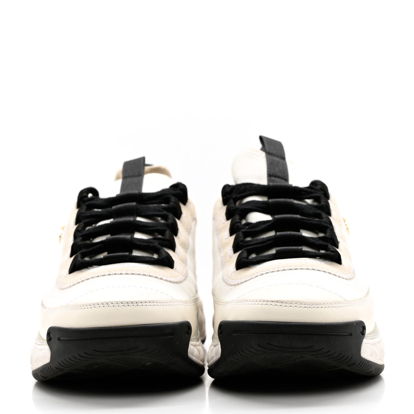 Velvet Calfskin Mixed Fibers CC Sneakers 40 Ivory Black