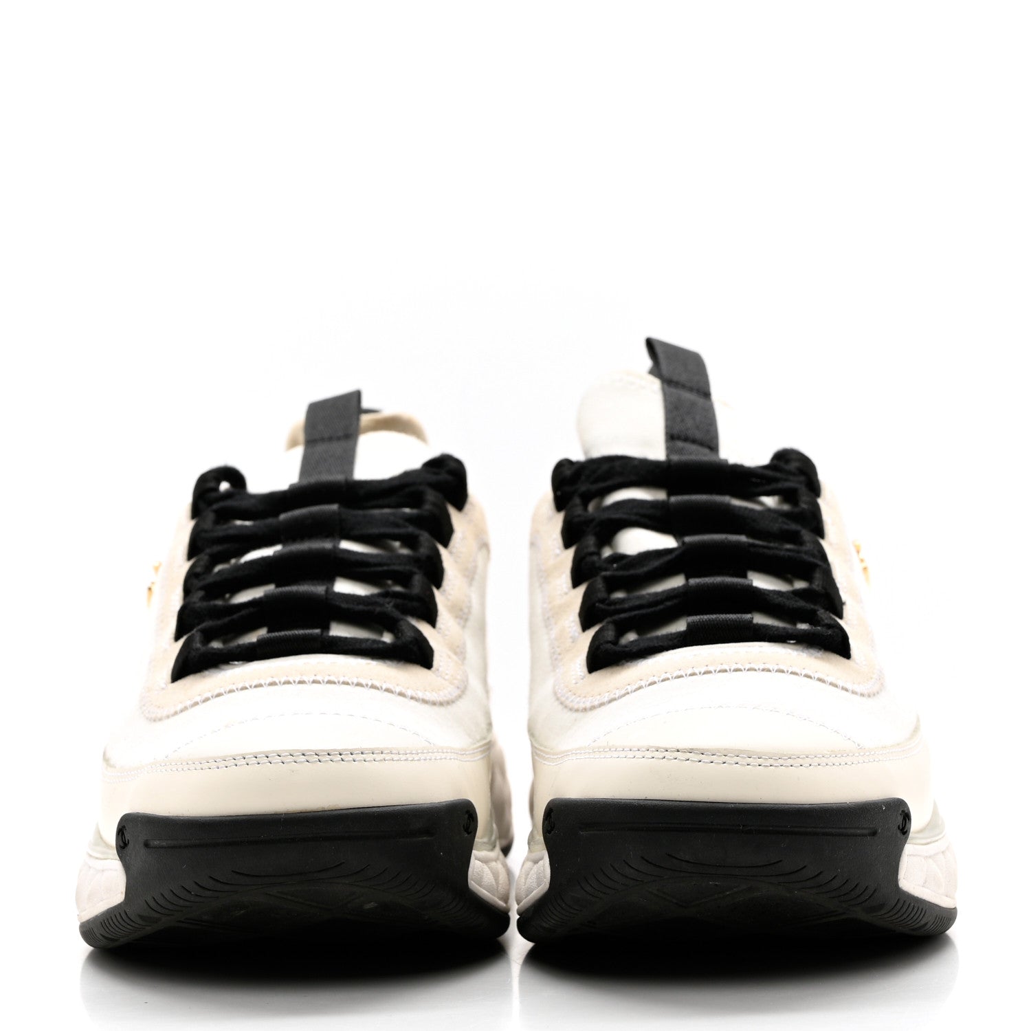 Chanel Velvet Calfskin Mixed Fibers CC Sneakers 40 Ivory Black 2 of 8